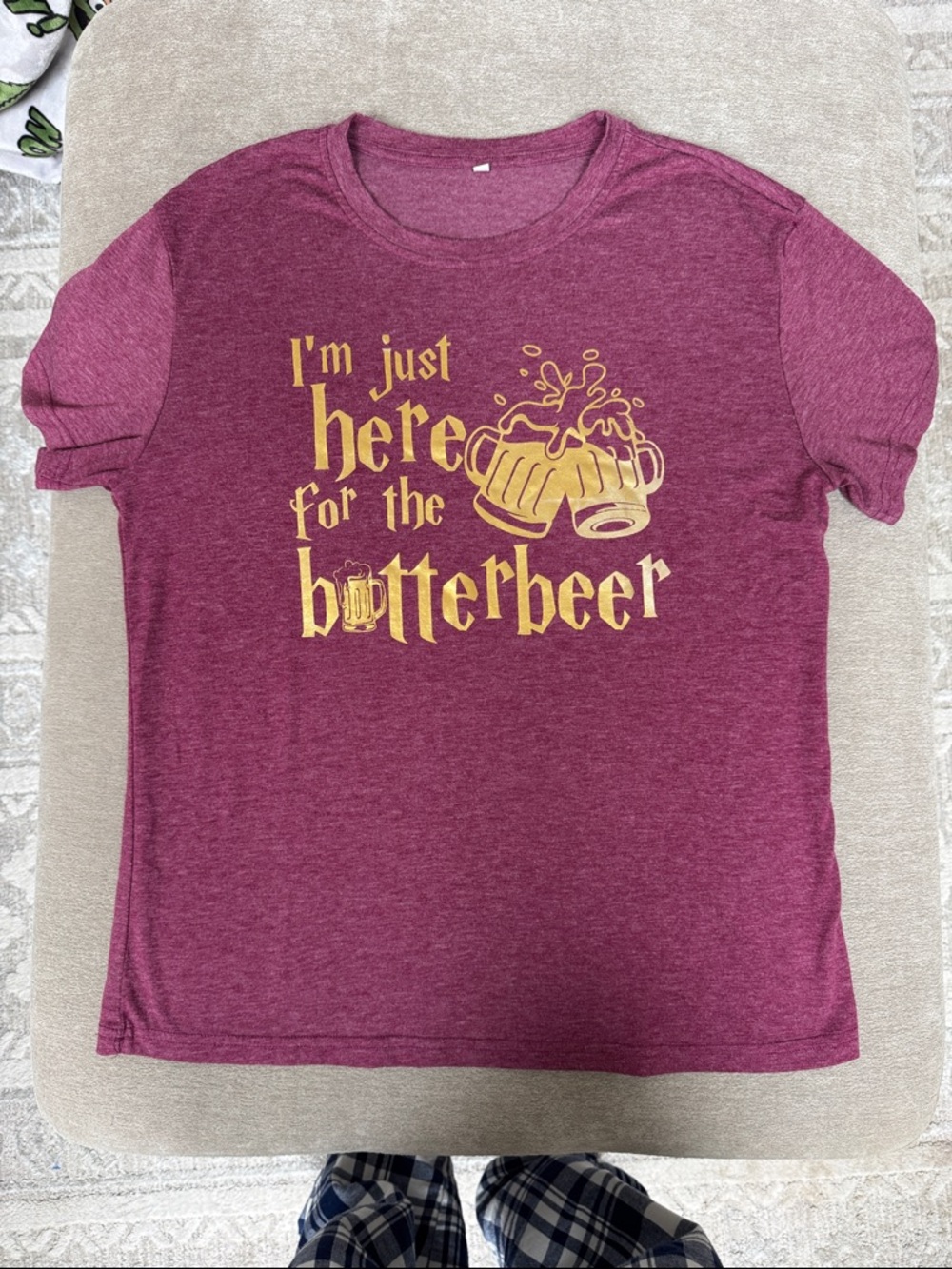 Butterbeer Graphic Tee - Maroon with Gold Print